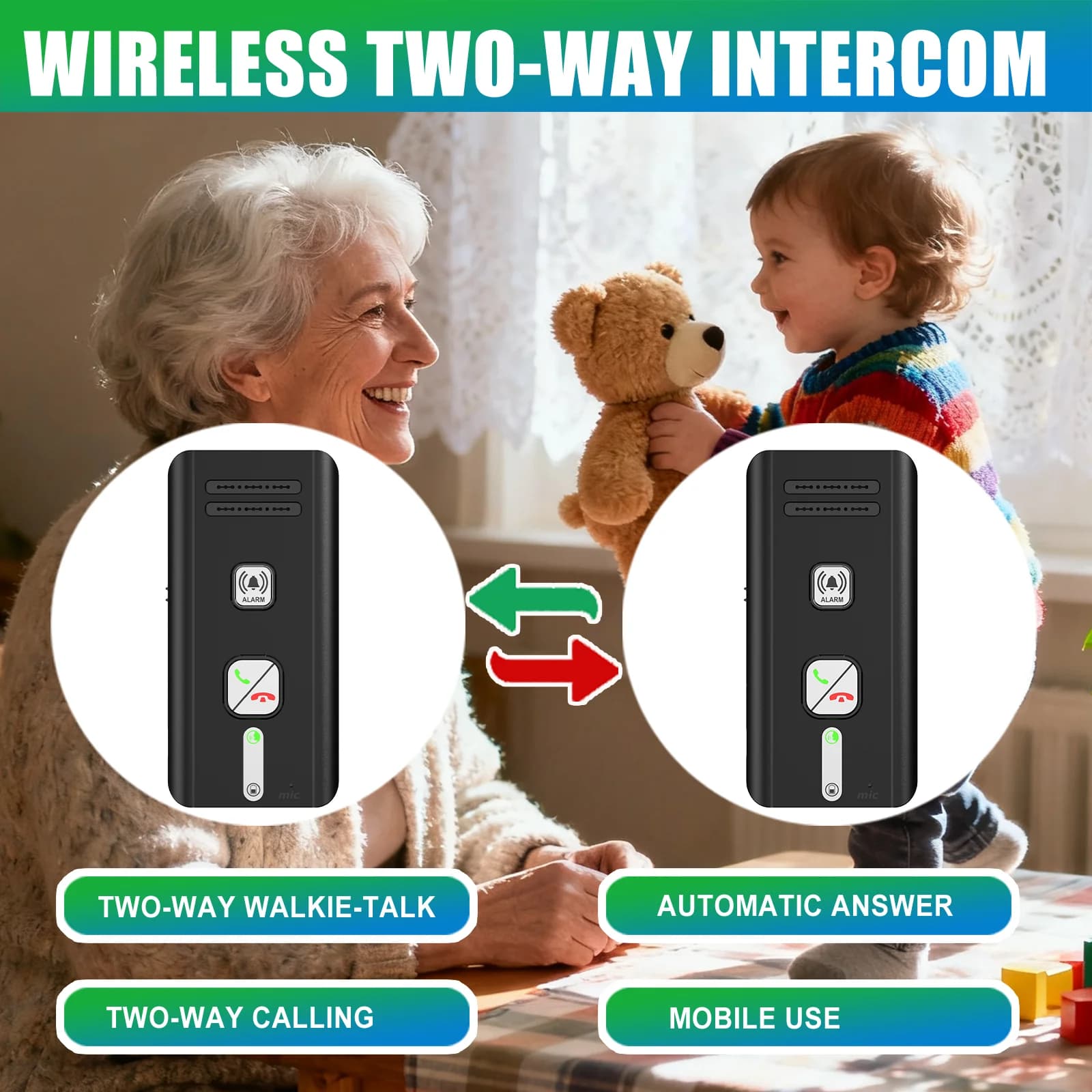 Telefono porta audio wireless a lunga distanza da 500 M Mittente vocale e ricevitore Citofono Campanello Walkie-talkie