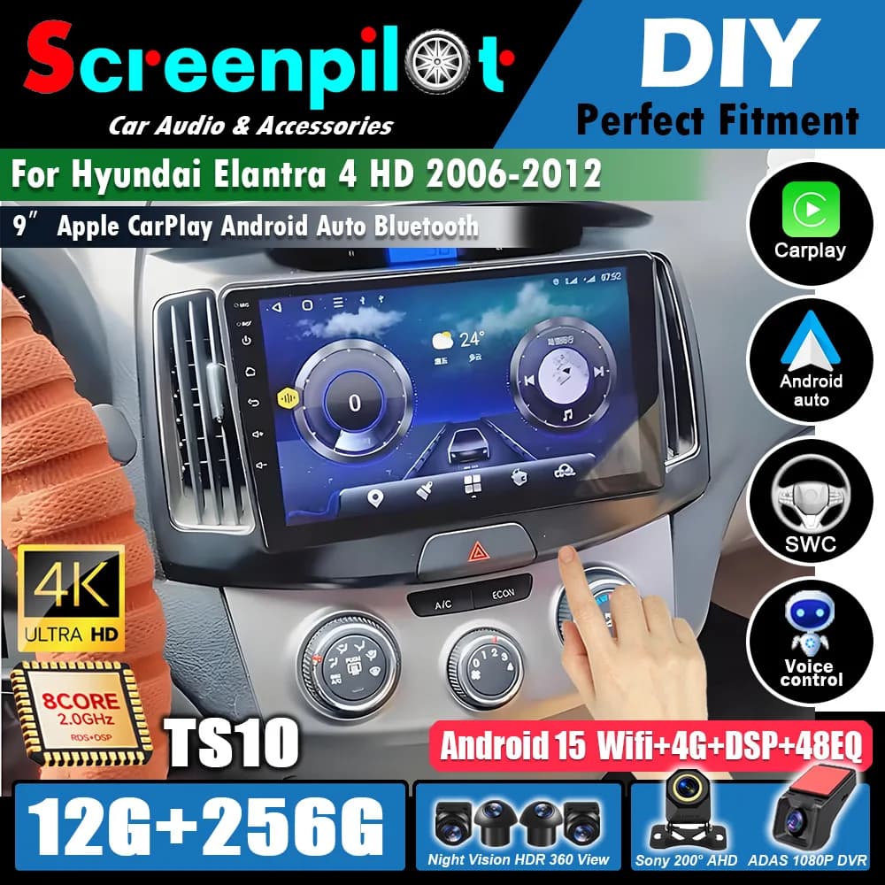 Android 15 Auto GPS Head For Hyundai Elantra 4 2006 2007 2008 2009 2010 2011 2012 Car Radio Unit Carplay Stereo Player