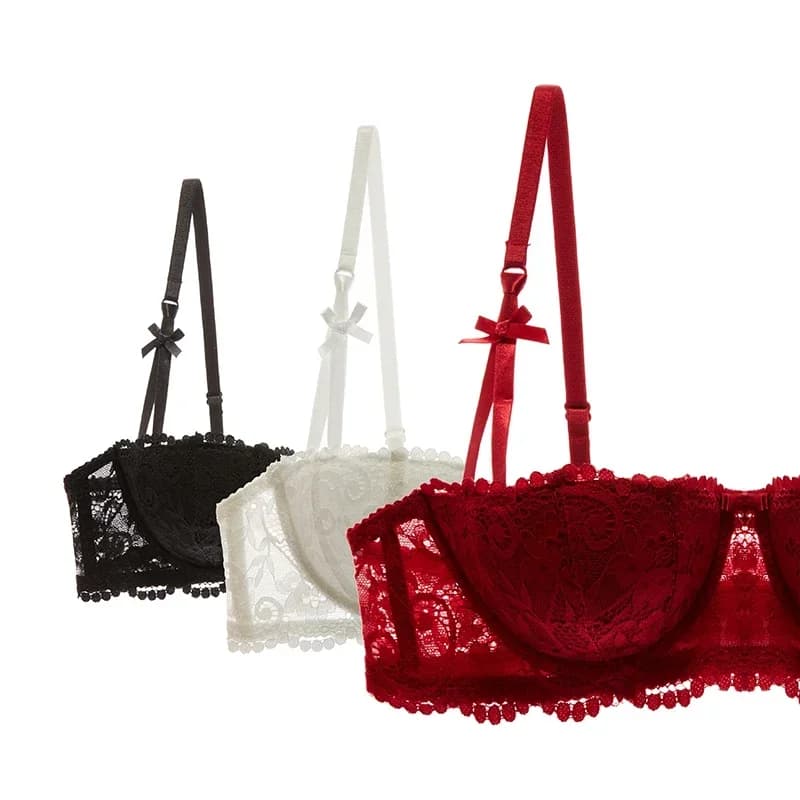 Reggiseni balconette a mezza coppa dalla taglia A alla D, lingerie sexy 2024, biancheria intima in cotone con 4 ganci, rosso, nero, bianco, reggiseno push-up sottile per donna