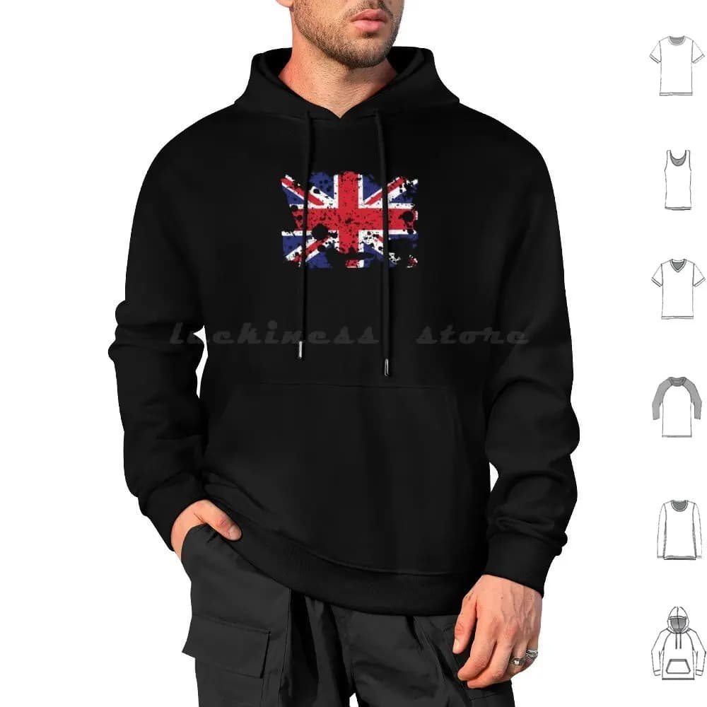 Felpa con cappuccio London in cotone a maniche lunghe Bandiera di Londra Inghilterra Union Jack Regno Unito Grudge Londoncalling British Ensign