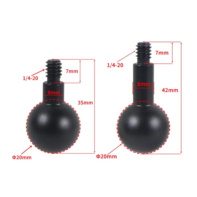 Vite 1/4 per montaggio adattatore testa sferica da 20 mm per connettore braccio presa per Gopro 13 12 Insta360 X5 OSMO Action 5 Supporto per telefono con fotocamera