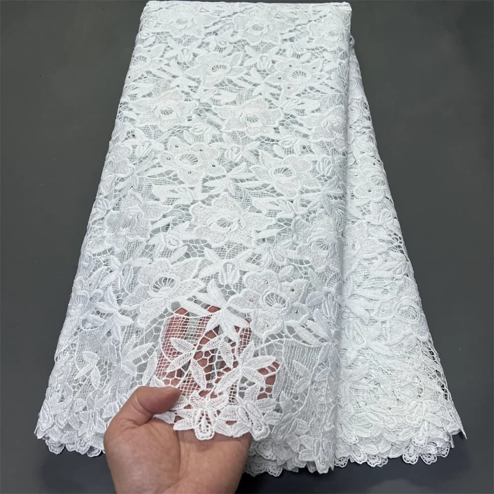 2026 African Nigerian High-Quality Sequins Cotton Embroidery Lace Fabric Tulle for Wedding Party Dress Chiffon 5 Yards hz1416
