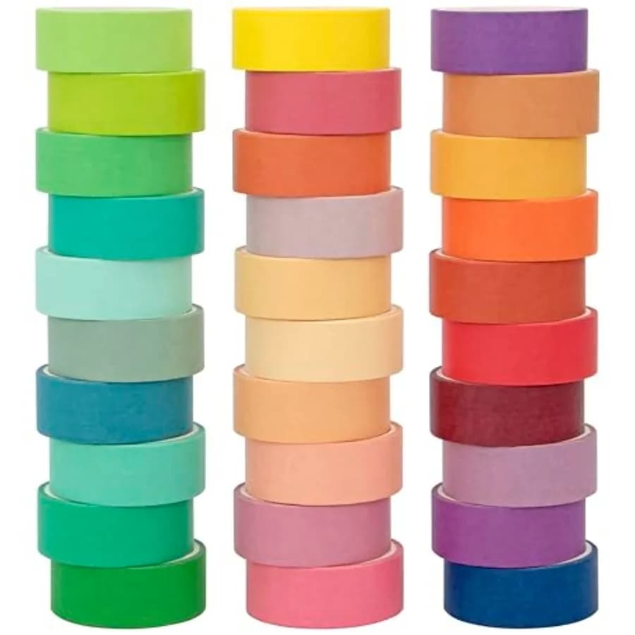 Washi Tape Set 30 Rolls, Decorative Tape, Colored Tape, Scrapbook Tape, Craft Tape for Scrapbook Supplies, Journaling, Washy Ta