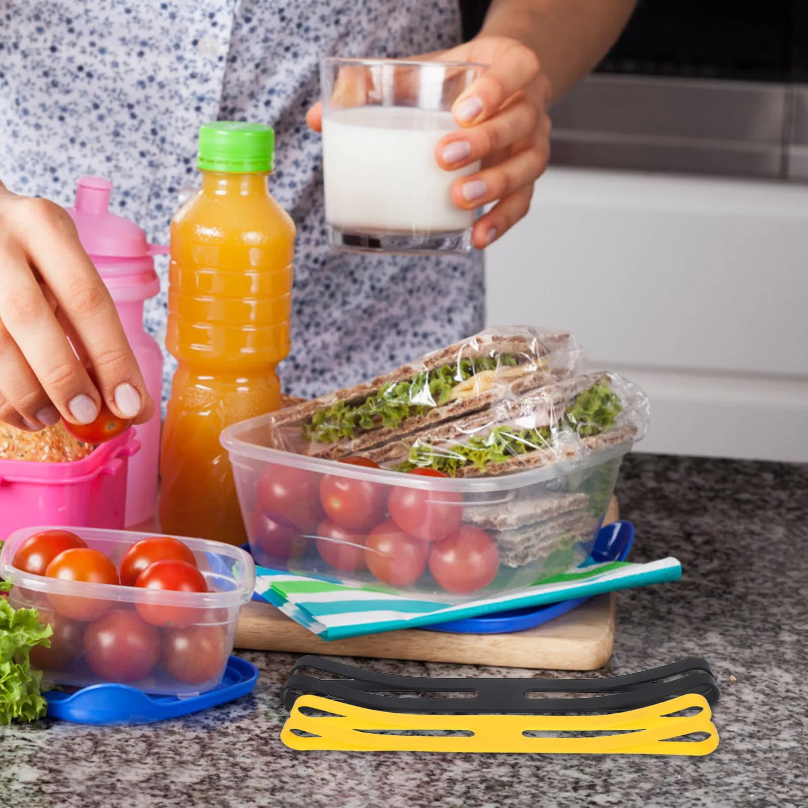 4Pcs Colorful Silicone Elastic Bands Shape Reusable Lunch Box Accessories Portable Tableware Organizer