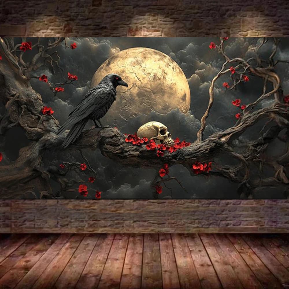 Dark and Moody Goth Moon,Crow & Skull Diamond Painting Kits for Adults New 2026 Full Diamond Art Big Size DIY Crafts Home Decor