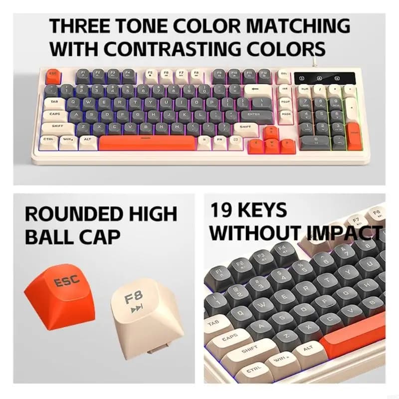 98Keys Keyboards Mouse Combo RGBs Lighting USB Connection Mechanical Touch for Gaming Office Use AntiSlip Base 896C