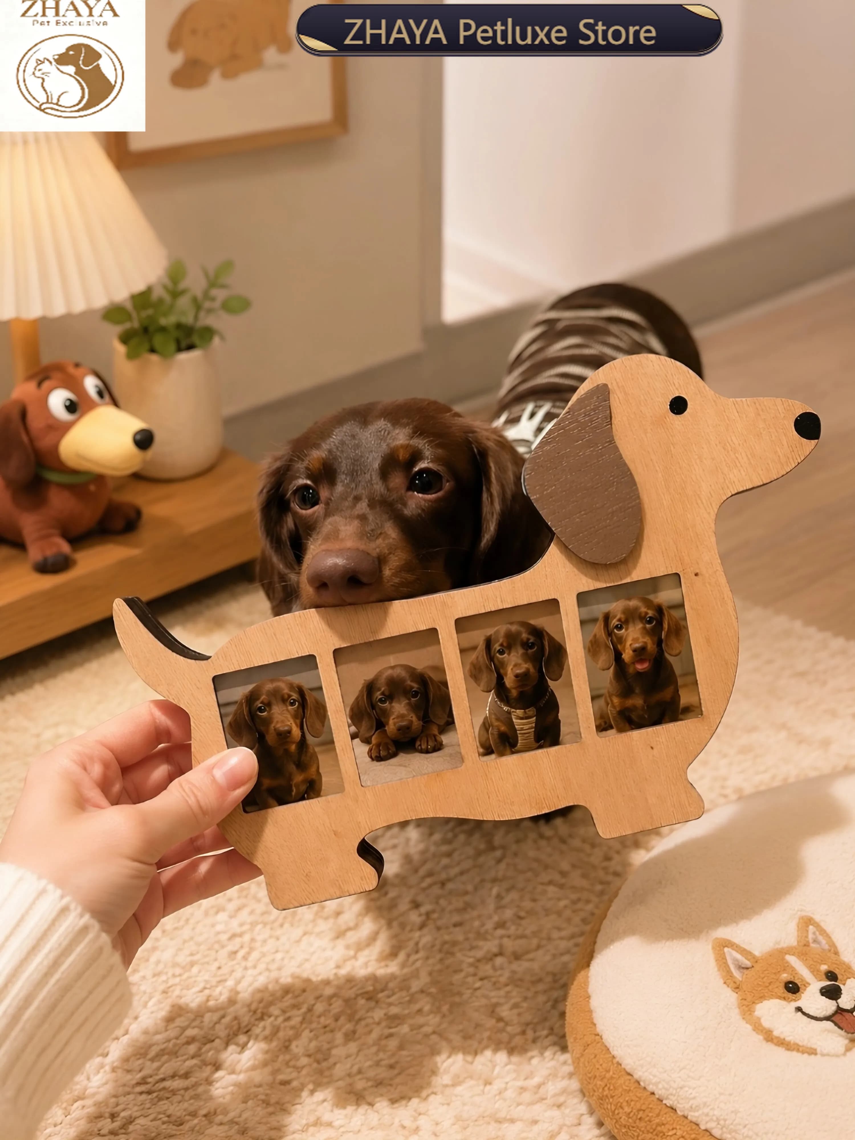 Photo Frame Wooden Dachshund Decorative Pet Figurine Ornament Rustic Instant Picture Display Birthday Gift For Dog Lovers ZHAYA