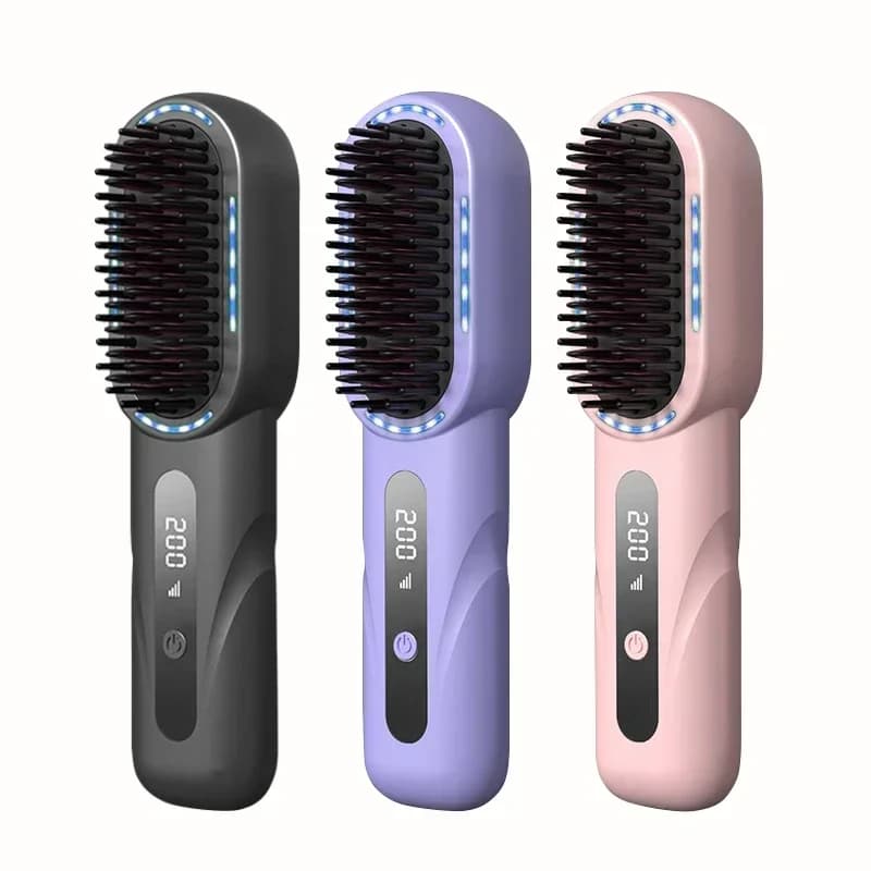Pettine per capelli arricciacapelli dritto senza fili Riscaldamento Piastra per capelli agli ioni negativi Spazzole elettriche per la cura dei capelli antiscottatura ricaricabili
