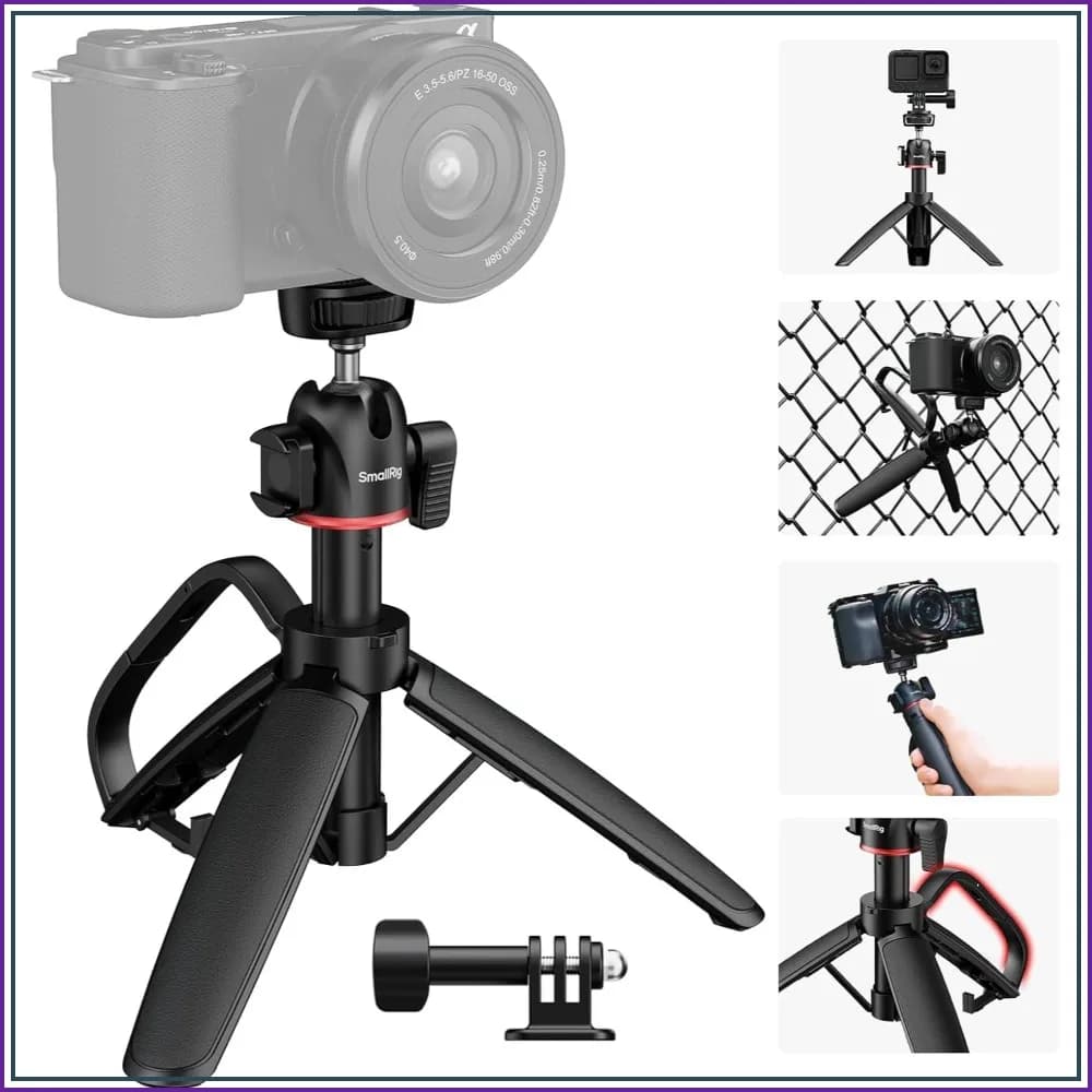 Mini Tripod Selfie Stick, 8"-15" Extendable, Carabiner & Mantis Hook, 360° Ball Head, Cold Shoe, 1/4" Screw for DSLR, GoPro, DJI