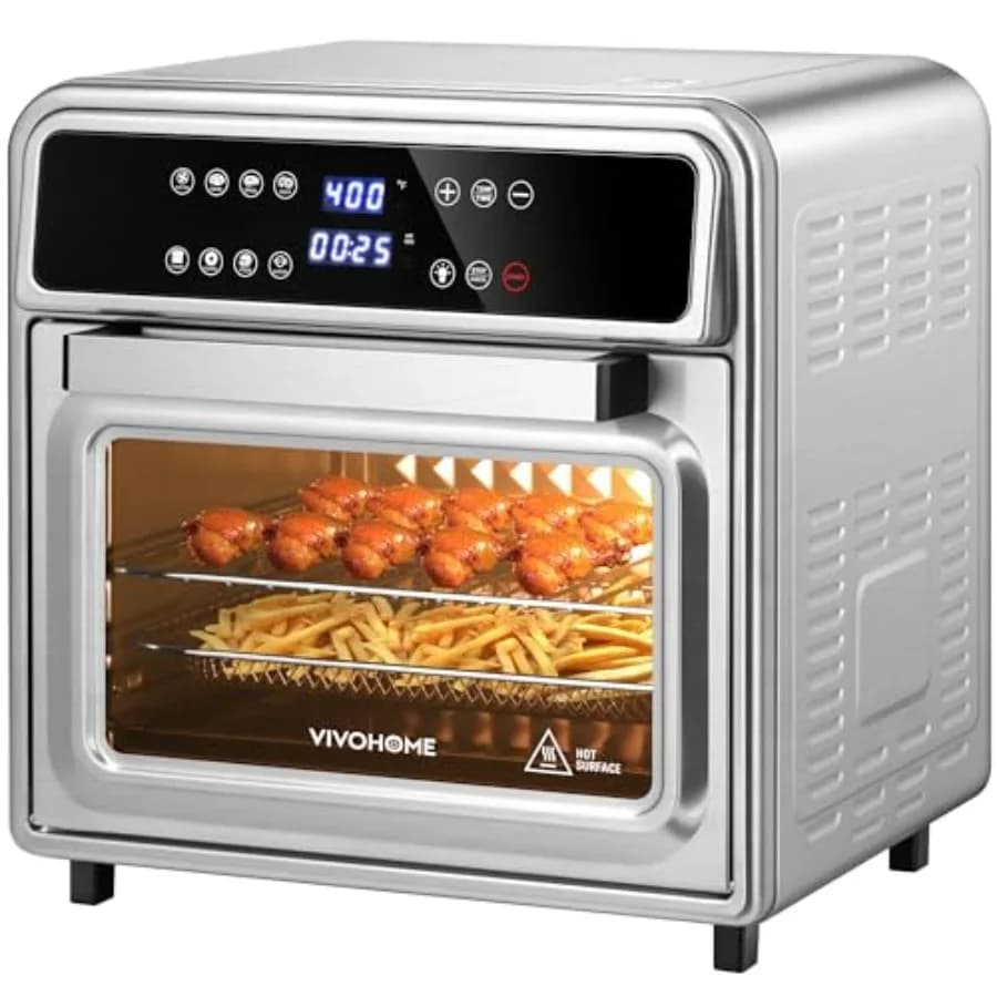Forno a Convezione 8-in-1 da 21 Qt con Funzione Friggitrice ad Aria, Girarrosto e Disidratatore, in Acciaio Inossidabile, Digitale