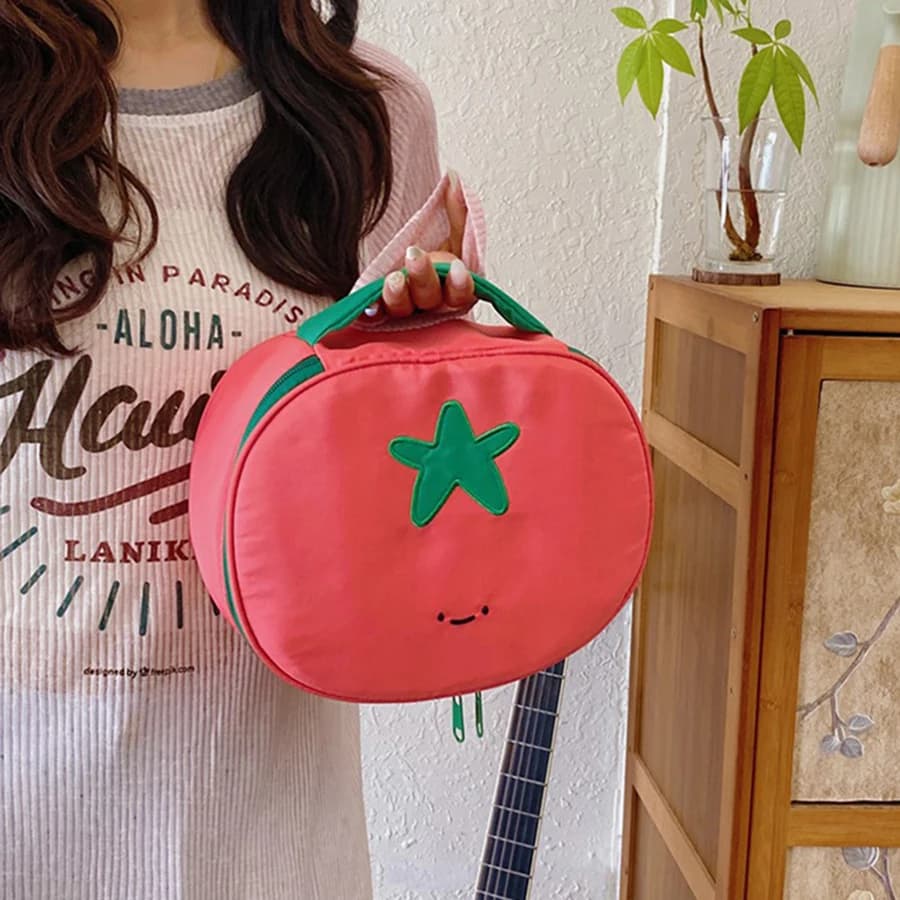 Borsa Cosmetica a Forma di Pomodoro, Impermeabile in Nylon, Portatile, Design Unico, Borsa da Viaggio Multifunzionale per Toilette