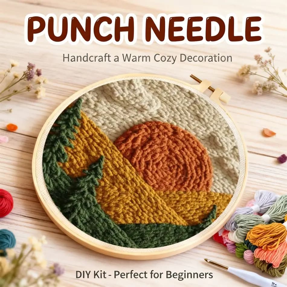 CHENISTORY Scenery Punch Needle Frame Picture Cross Stitch Kits Landscape Punch Embroidery Needles Interior Adult Hobbies