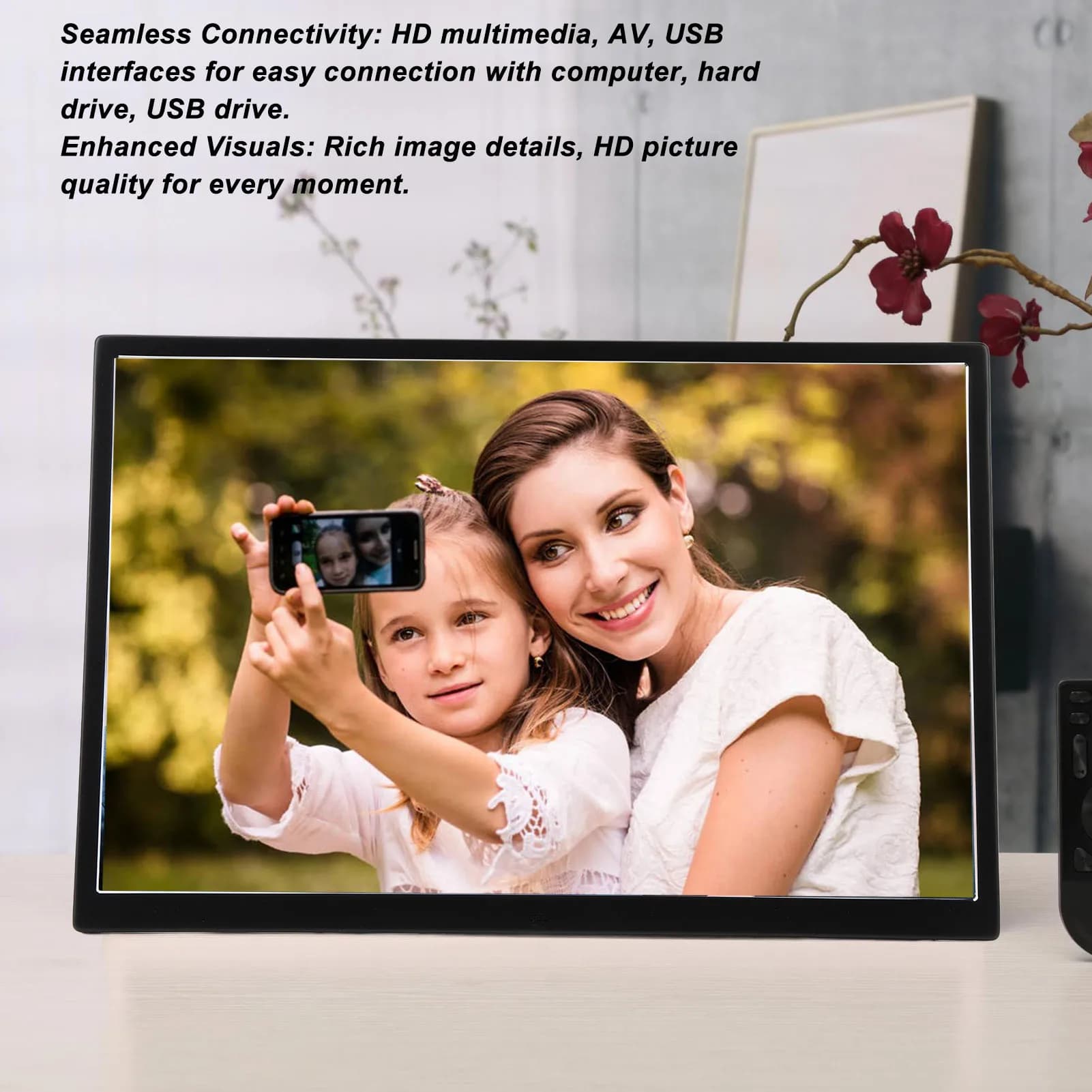 Electronic Picture Frame Multifunctional Ultra Thin Digital Photo Frame 1440x900 100‑240V with Bracket Remote Control for