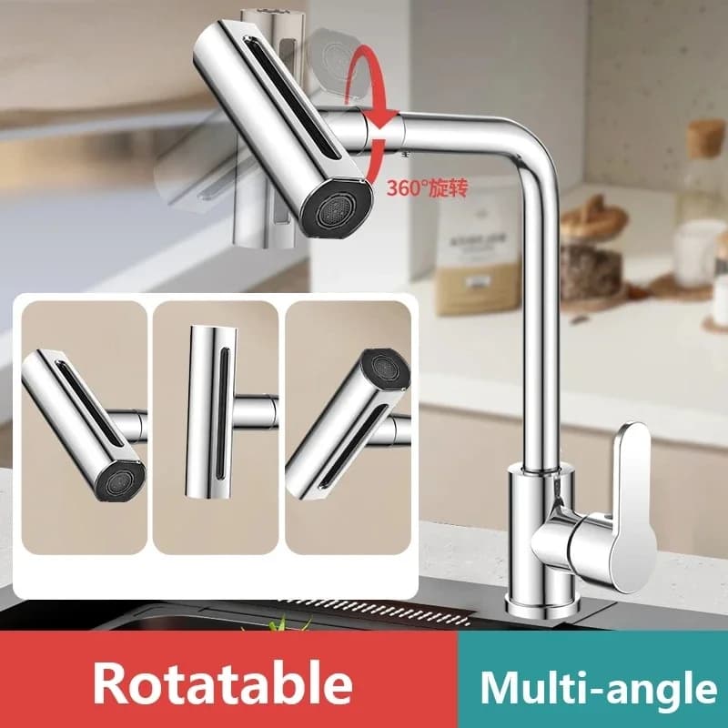 Rubinetto della cucina Rotazione Flusso Spruzzatore Testa Lavello Miscelatore Rubinetto per acqua spazzolata Acciaio inossidabile Caldo freddo Foro singolo 4 modalità Cascata