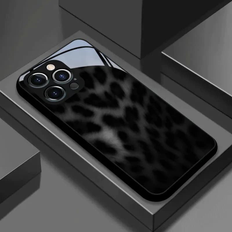 Cover per Telefono in Vetro Temperato con Motivo Leopardato Nero e Grigio per Samsung Galaxy S25 S24 S23 Ultra Plus FE, Custodia Antiurto