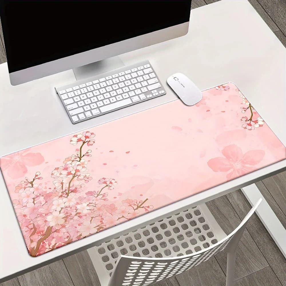 Tappetino per mouse XXL con stampa di fiori di ciliegio, tappetino per mouse da gioco con stampa HD, base in gomma antiscivolo, tappetino per scrivania per computer da ufficio, idea regalo