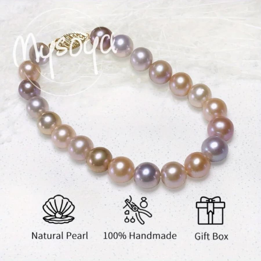 Mysoya Bracelet with Large Colored Edison Pearls 9-11mm, Gift Pack for Him/Shei, Ideal for Birthday, Wedding, Valentine's Day