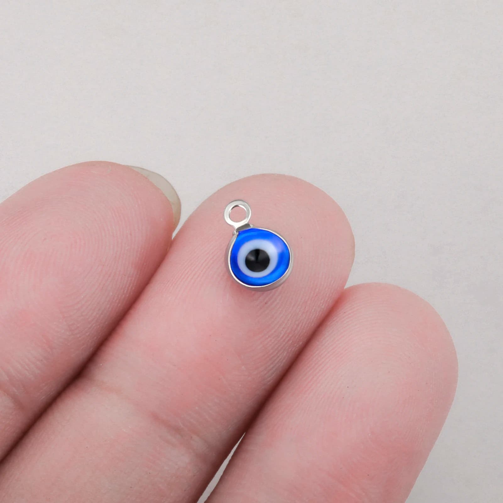Evil Eye Charm 10PCS Blue Evil Eye Mini Pendant Stainless Steel DIY Pendant for Bracelet Necklace Earring Jewelry Making