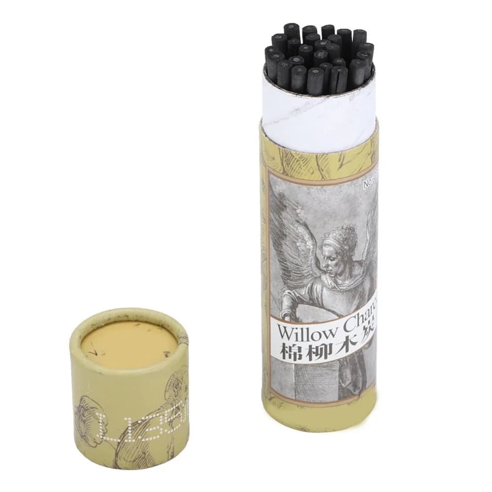 25PCS Black Charcoal Sticks Four Types Smooth Sketch Charcoal Bars Light Weight Artist Charcoal Strips
