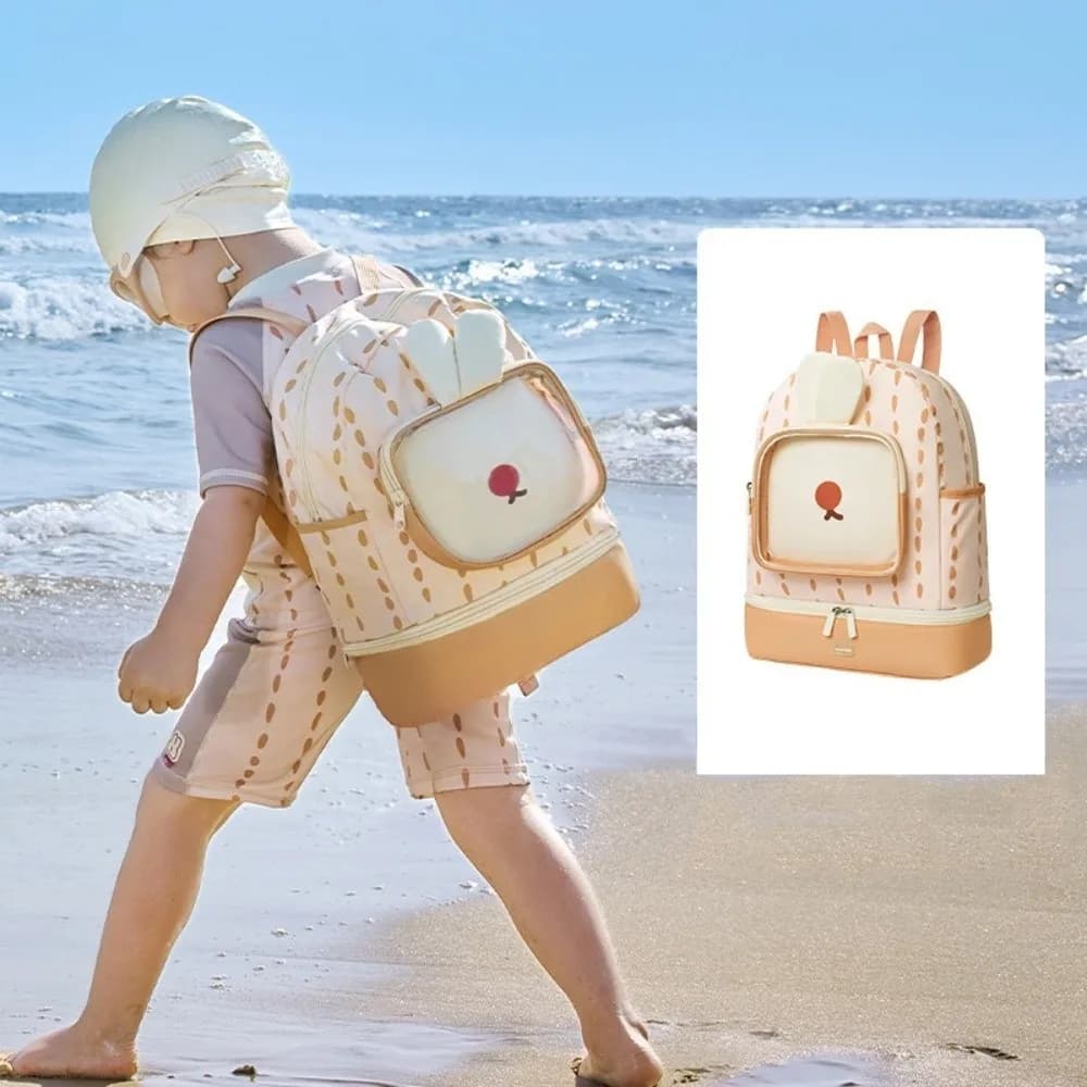 Borsa da Nuoto per Bambini con Separazione Asciutto/Bagnato, Scomparto per Scarpe, Motivo Animale, Borsa Porta Costume da Bagno, Cartone Animato Carino