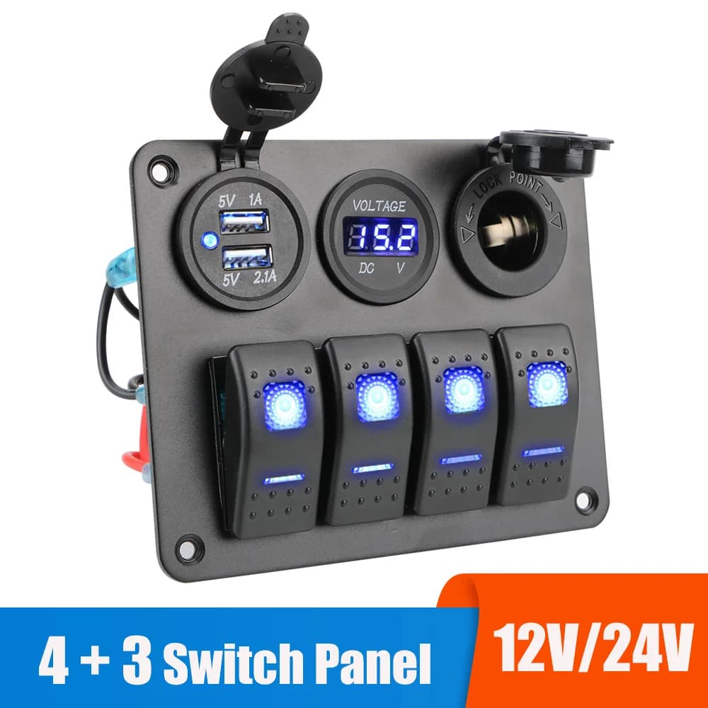 24V 12V 4 Gang Interruttore Luce di Pannello Toggle Con Caricabatterie USB 3.0 Adattatore per Accendisigari 3 Porte Volt Test Accessori Auto per Barca