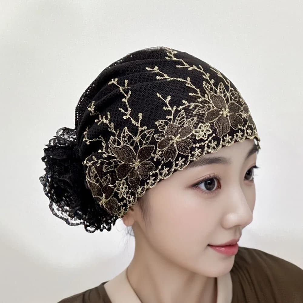 Nuovo fiore ricamo cofano cappello elastico copertura completa foulard copertura traspirante capelli bianchi berretto dopo il parto donna