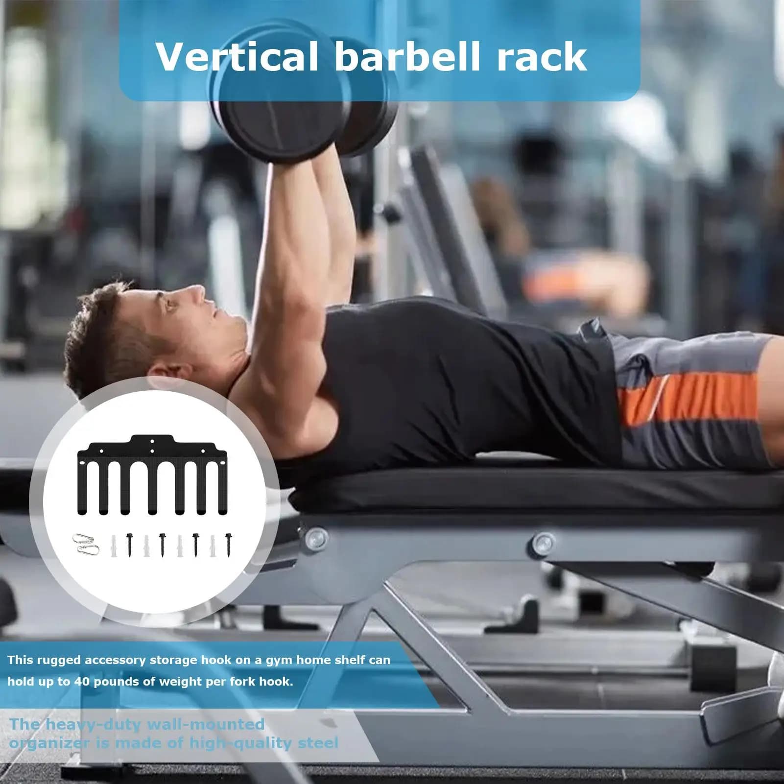 Wall bracket for balance racks Storage rack for 7 hooks Wall bar Handlebar holders Kettlebell Gym Fitness Home Garage