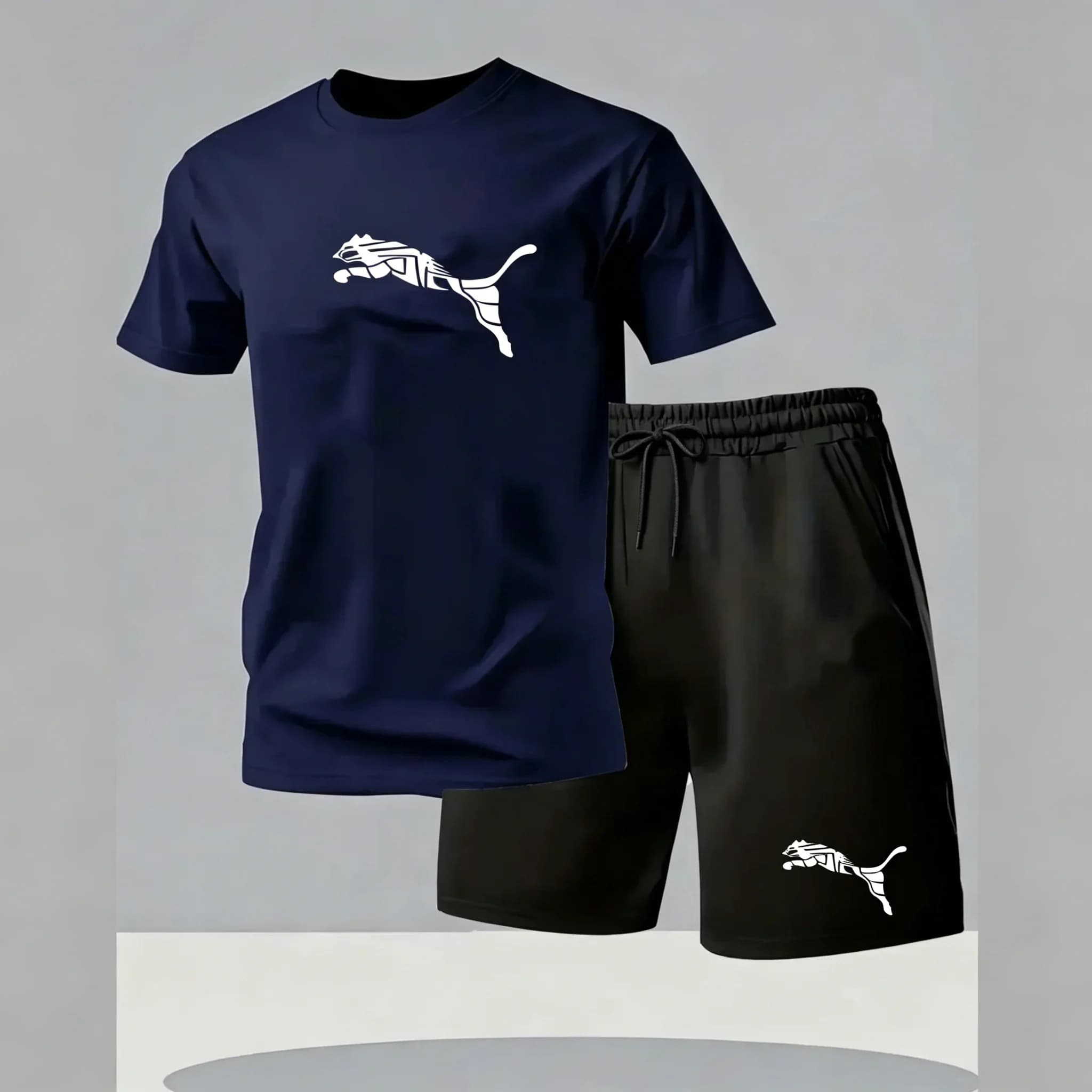 Men's New Fashionable Casual T-shirt Shorts Two-piece Set 2026 Men's Summer Outdoor Sports Breathable Set