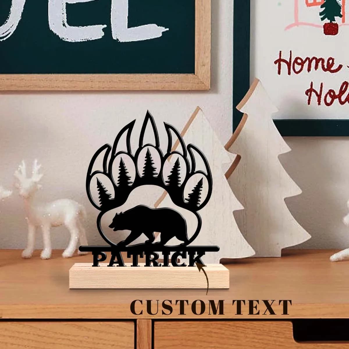 1pc Metal Art Desktop Decoration Custom Name Equipped with A Wooden Base Office Decoration,Christmas and Housewarming Gifts
