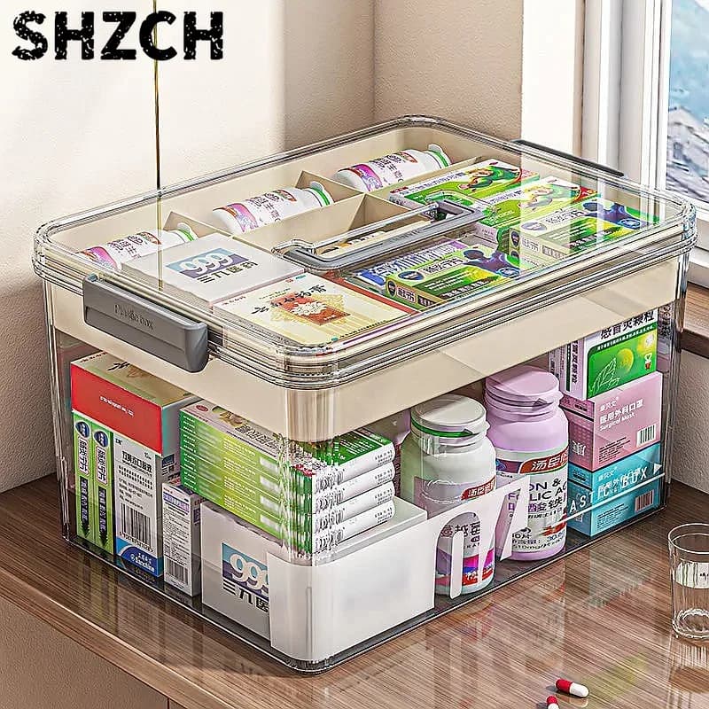 Multi-Layer Large Capacity Medicine Box Transparent First Aid Storage Organizer