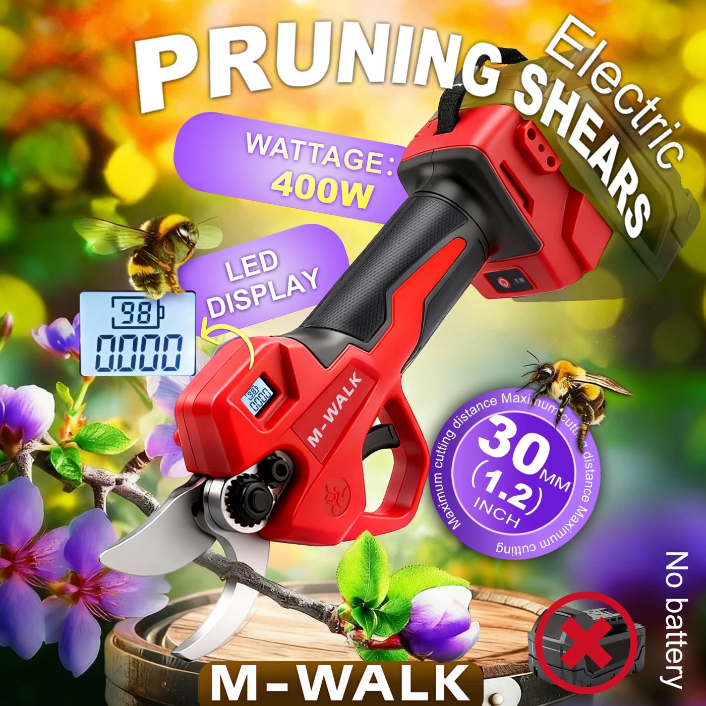M-WALK 30MM Brushless Electric Pruning Shears Cordless Fruit Tree Bonsai Pruning Electric Scissors For 18V Battery