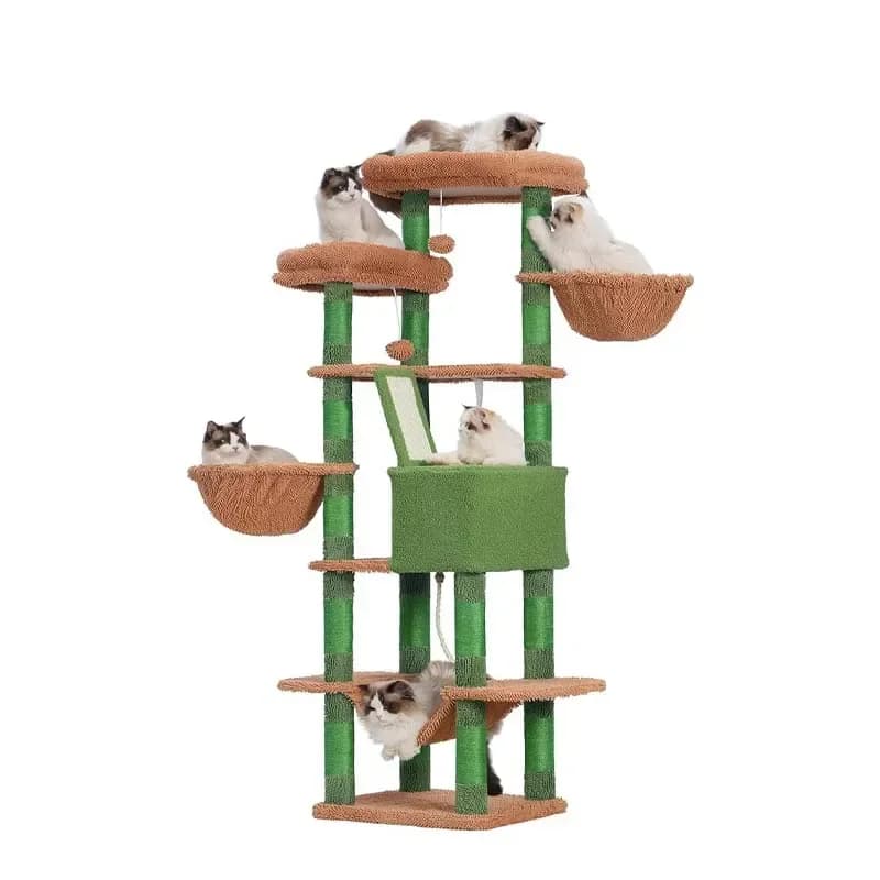 Albero per gatti con cactus Torre per gatti da interno multilivello da 68 pollici con 2 grucce in peluche allargate Tiragraffi per condominio grande HCT025CA