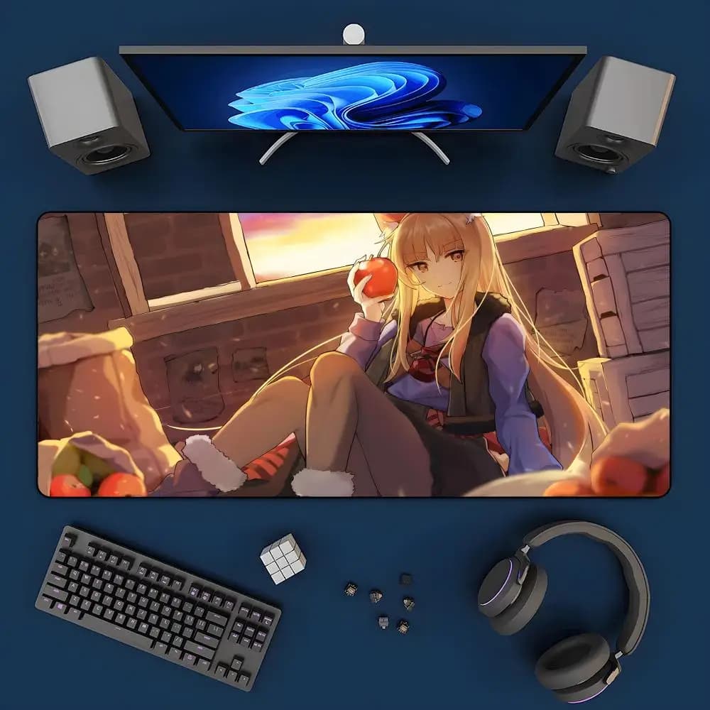 Tappetino per mouse anime S-spice and W-wolf, tappetino per mouse grande da gioco con bordi rinforzati, tappetino per tastiera e scrivania per computer