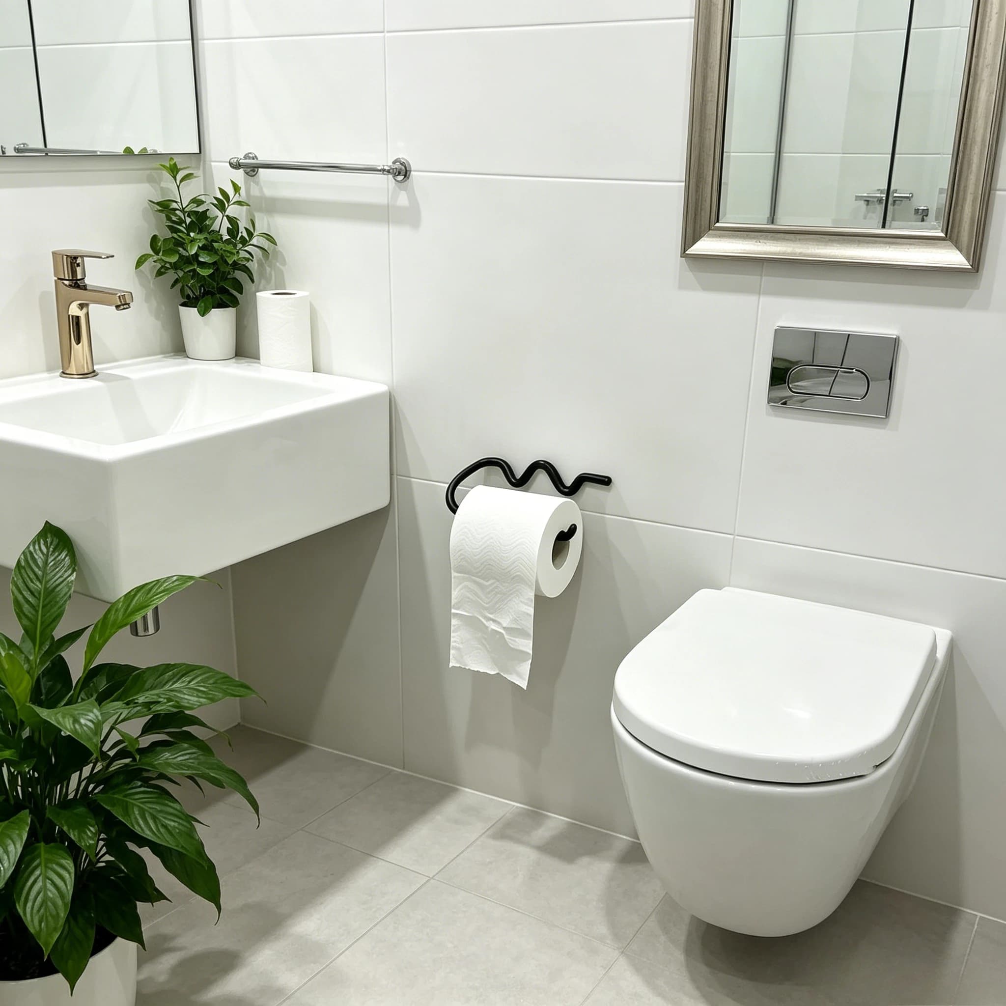 Modern Metal Paper Towel Holder, Nordic Wire Tissue Roll Stand, Stylish 3D Storage Organizer for Kitchen, Bathroom, Toilet