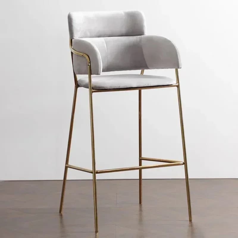 -High Quality Luxury Bar Furniture Velvet High Chair Grey Stainless Steel Gold Leg Bar Stool Commercial Restaurant Furniture