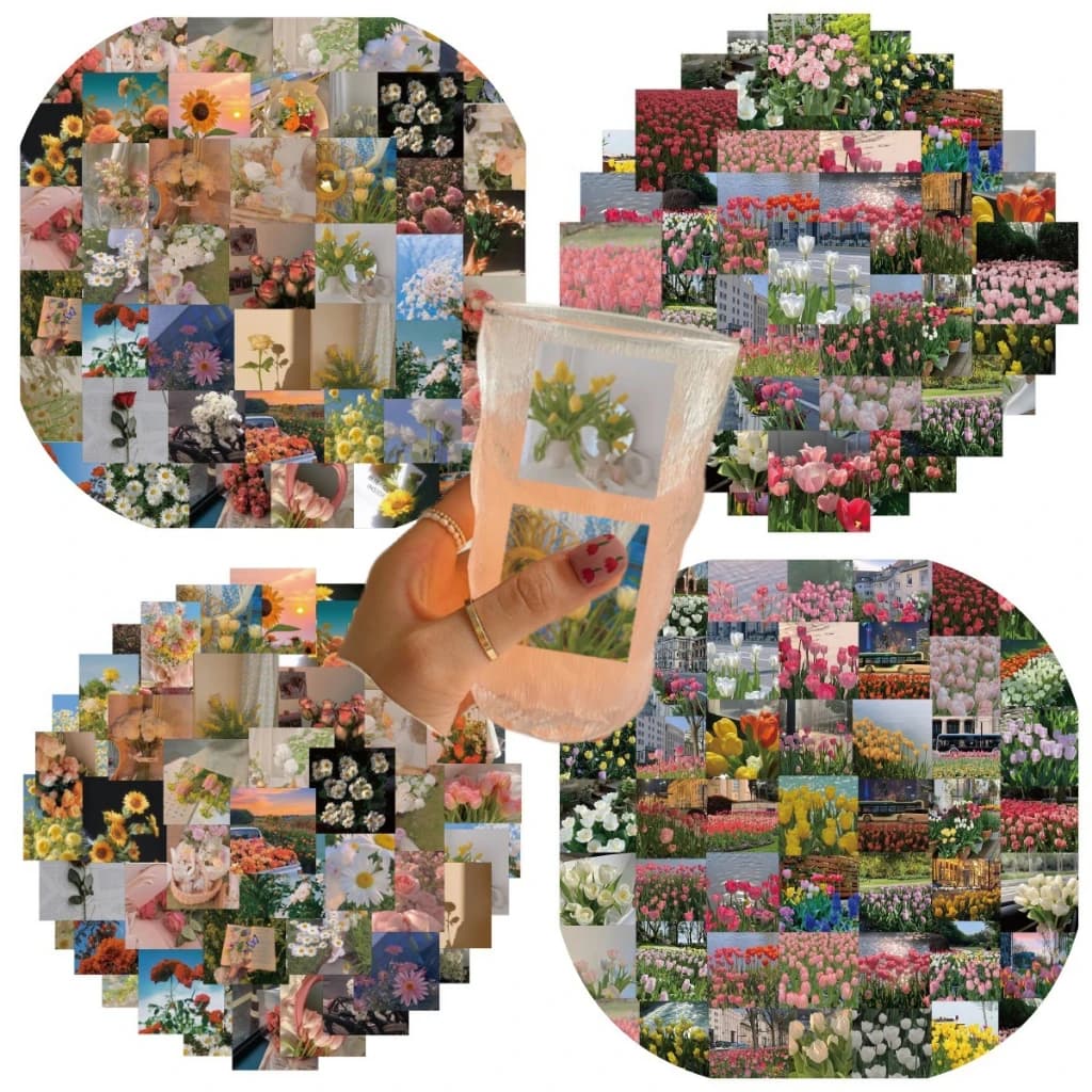 60PCS Vintage Oil Painting Tulip Daisy Flowers and Plants Stickers For Scrapbook Laptop Notebook Helmet Decal