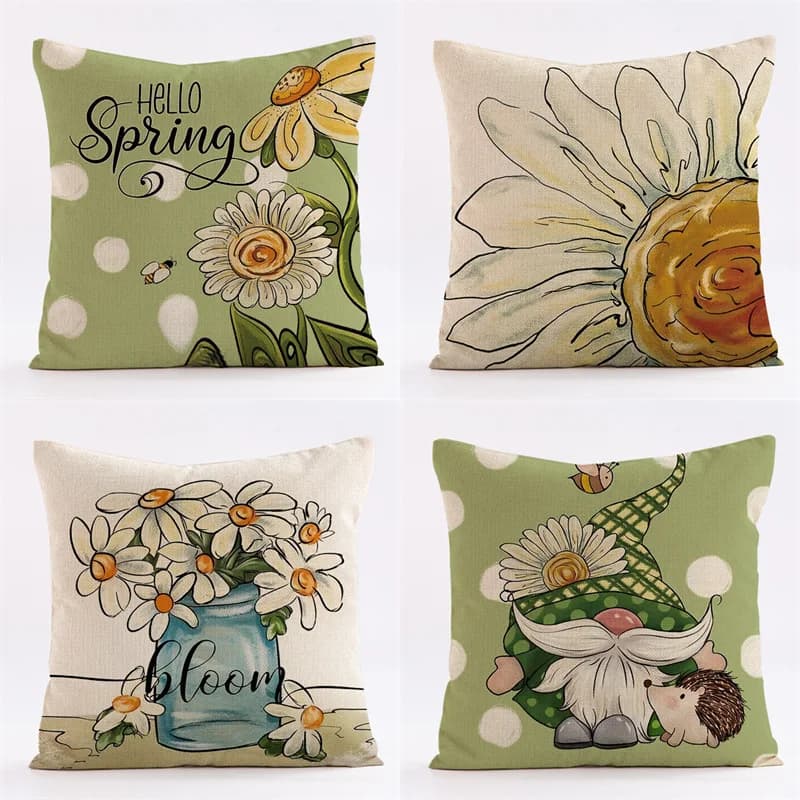 Fodera per cuscino con motivo ape e fiore con stampa corta in peluche per fodere per cuscini con decorazione per divano del soggiorno