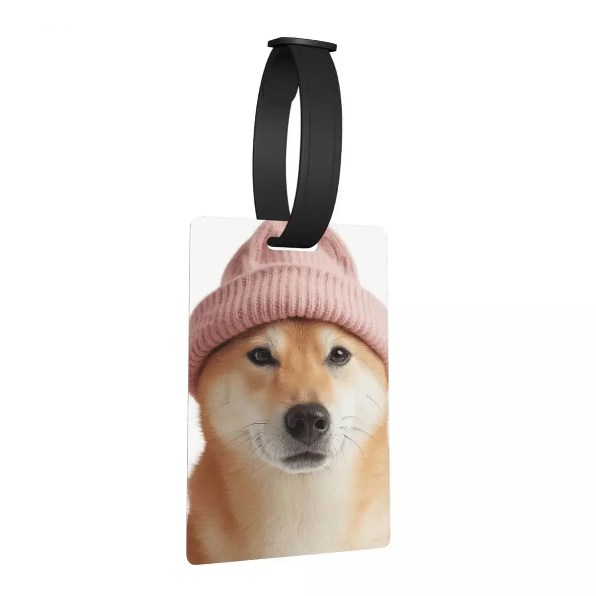 Cane Shiba Inu che indossa un cappello invernale rosa Etichette per bagagli Accessori per valigie Bagagli da viaggio Etichetta d'imbarco Porta etichette ID Nome Indirizzo