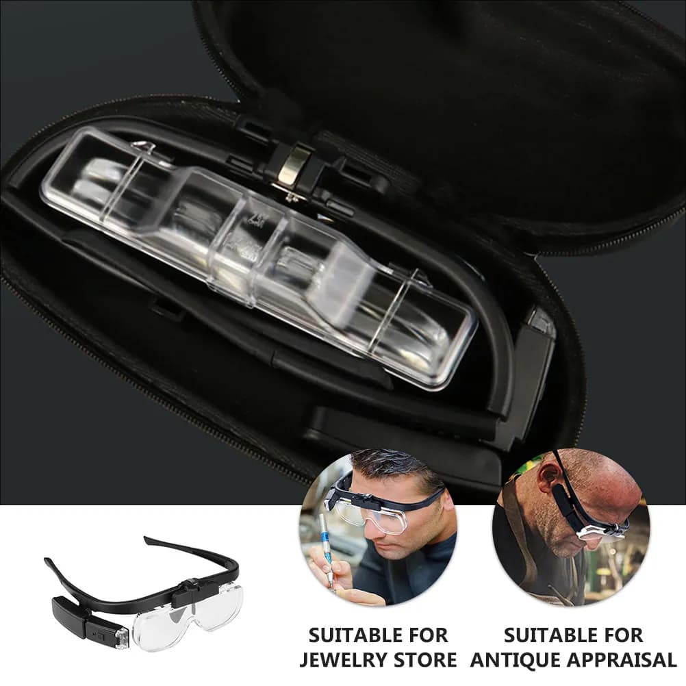 Set di Lenti d'Ingrandimento Illuminate con Lente Ottica in ABS e Doppia Luce LED, Lente d'Ingrandimento da Testa per Gioielli e Orologi