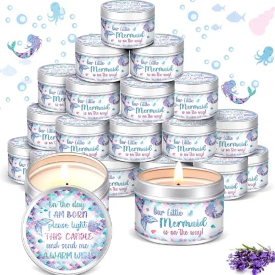 2 Pcs Mermaid Baby Shower Party Favors Candles Scented Baby Shower Favors for Guests Rustic Tealights Candles Gender Reveal Ret