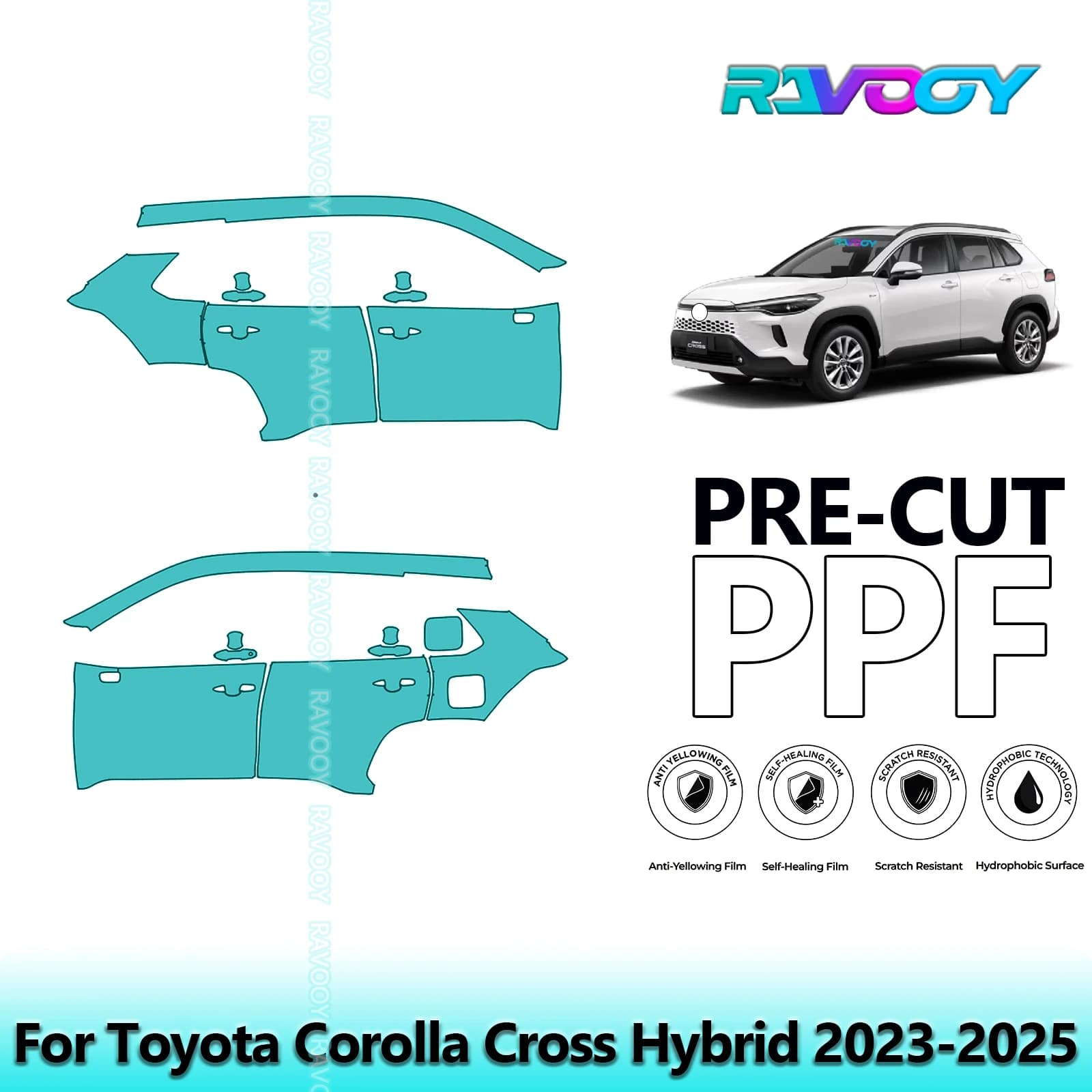 For Toyota Corolla Cross Hybrid 2023-2025 8.5mil Transparent Pre-Cut PPF Door and Pillar A/B Kit TPU Paint Protection Film Set
