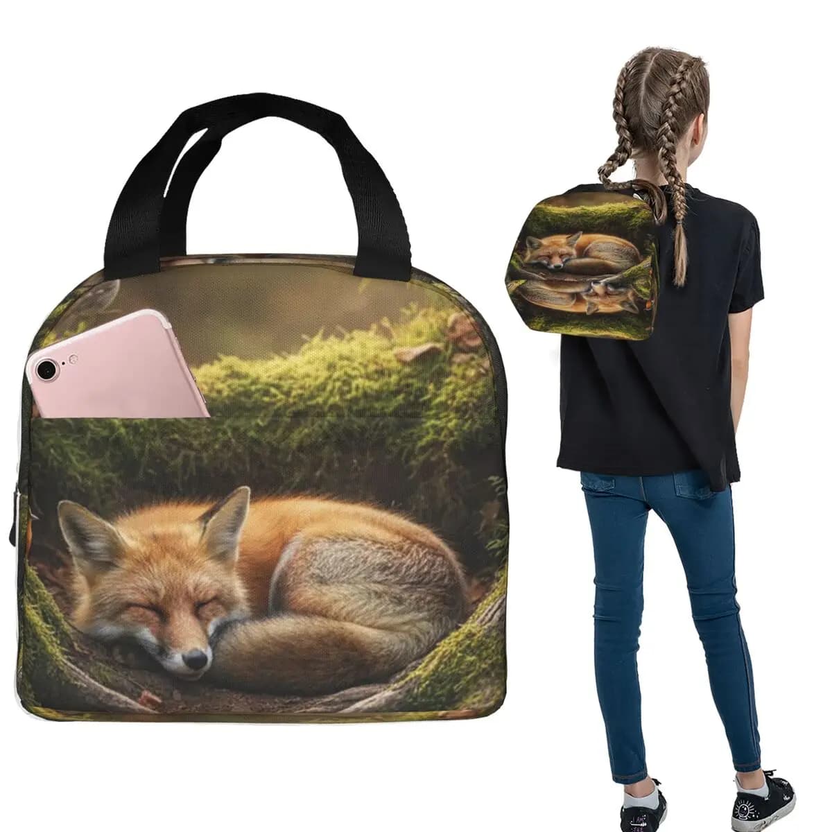 Thermal Lunch Bag The Fox Sleeping In The Forest for Women and Children, Watertight Food Containers, Thermal Lunch Bag