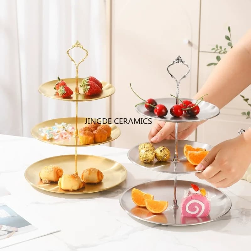 1pc Vassoio di frutta secca in acciaio inossidabile 2nd/3rd Dim Sum Vassoio Torta nuziale Piatto di snack Vassoio di stoccaggio da cucina Accessori per la casa
