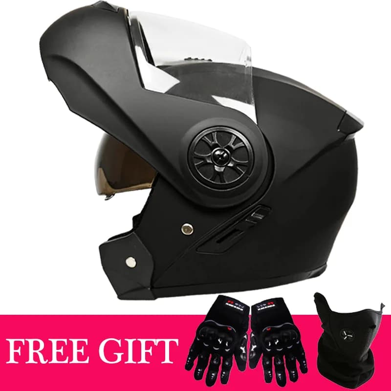 Casco da moto ribaltabile con visiera parasole interna rimovibile per uomo donna Caschi modulari unisex con guanti e sciarpa