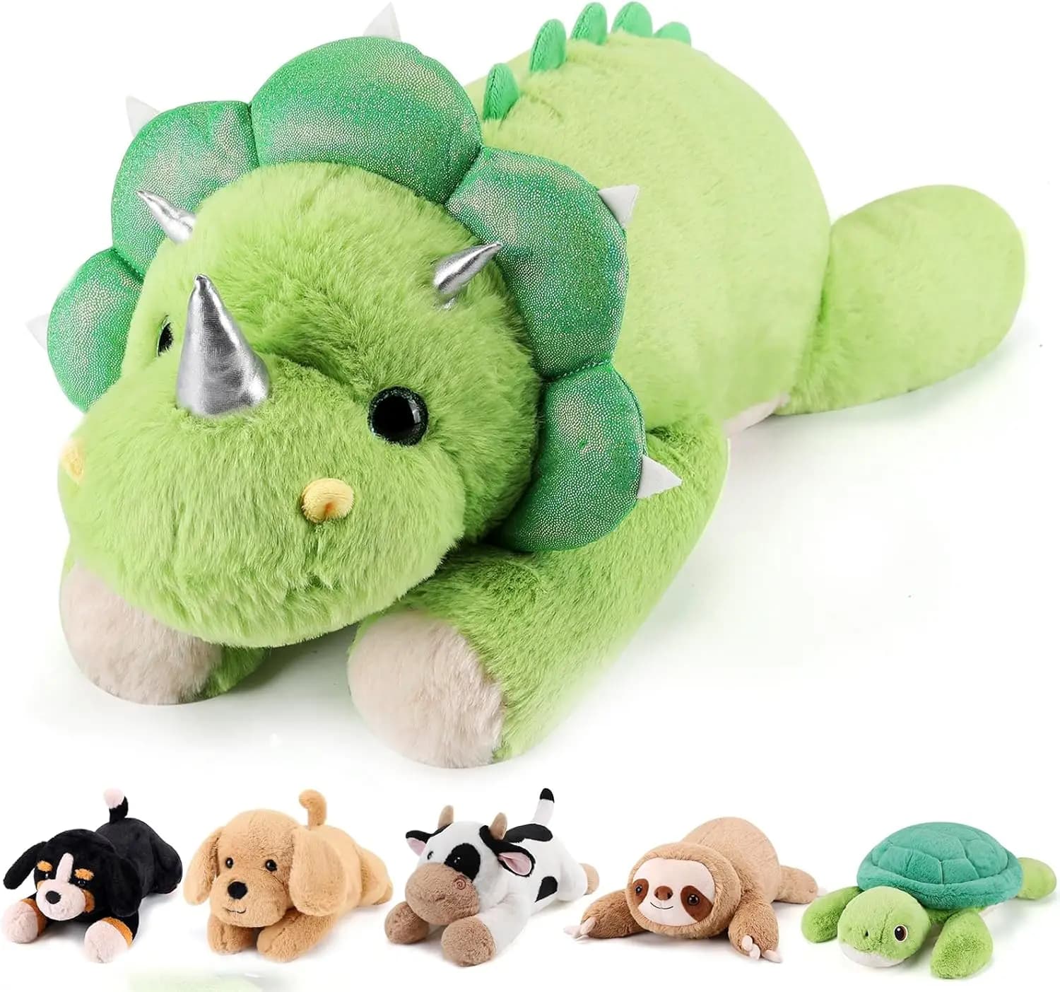 Peluche Triceratopo Pesante - Dinosauro Imbottito da 55 cm e 2 kg, Morbido Cuscino Abbracciabile per Bambini e Adulti