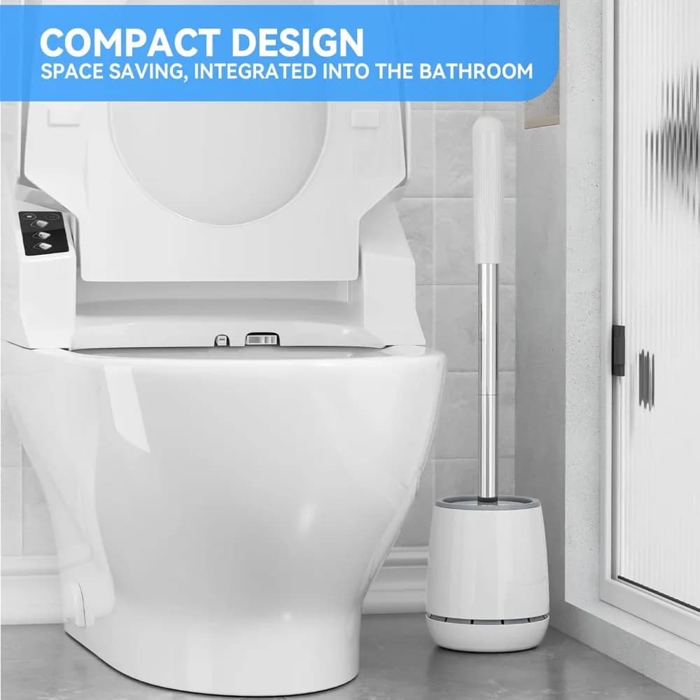 Toilet Brush and Holder with 304 Stainless Steel Handle Space Saving Toilet Bowl Brush for Bathroom Cleaning Durable Bristles Toilet Scrubber White