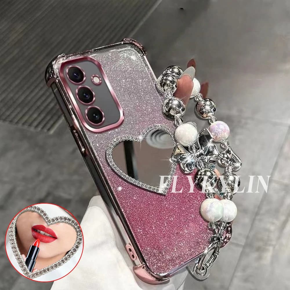 Per Samsung S26 S25 S24 S23 S22 S21 Plus Ultra Edge S20 Cover Protettiva Anti-Caduta con Specchio e Braccialetto Scintillante