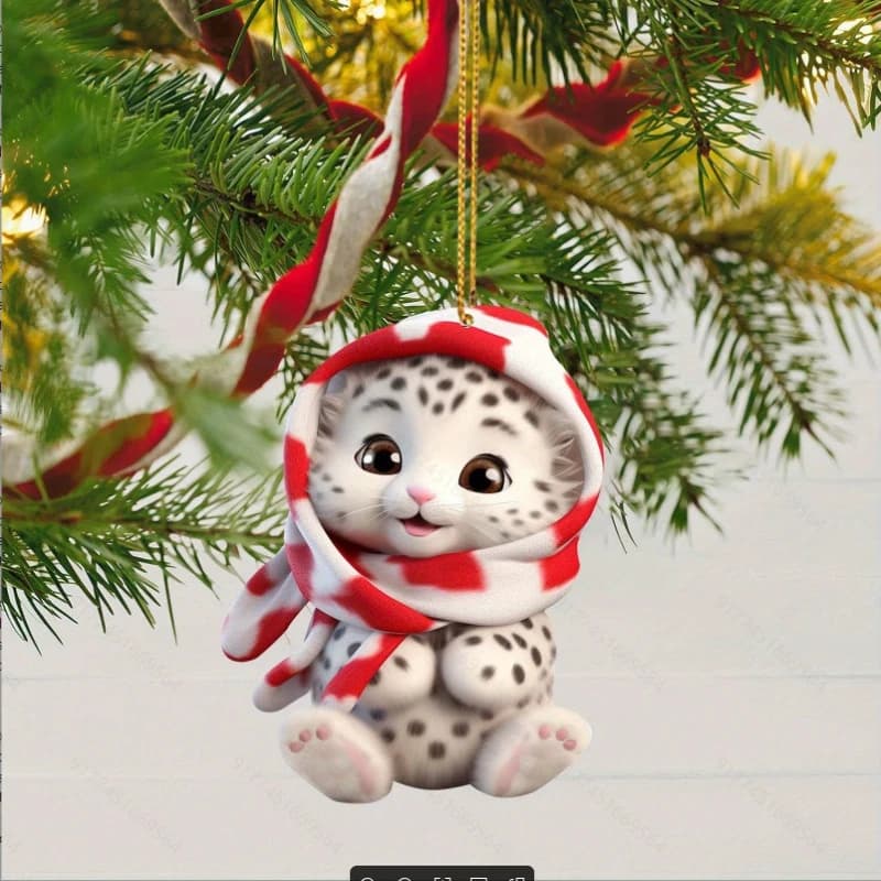 Gatto del fumetto Ornamenti natalizi Ciondolo albero di Natale Regalo Forniture per feste Specchio per auto per la casa Decorazione appesa 2026Xmas Navidad