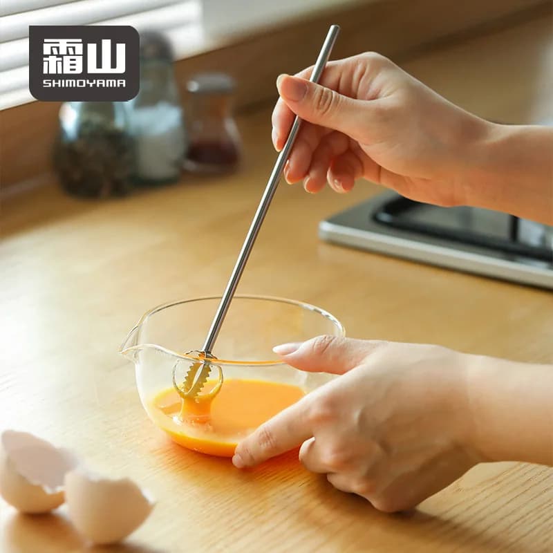 o SHIMOYAMA Miscelatore manuale manuale in acciaio inossidabile Semi-automatico Spinning Egg Push Frusta Frullino per le uova Miso Utensili di misurazione