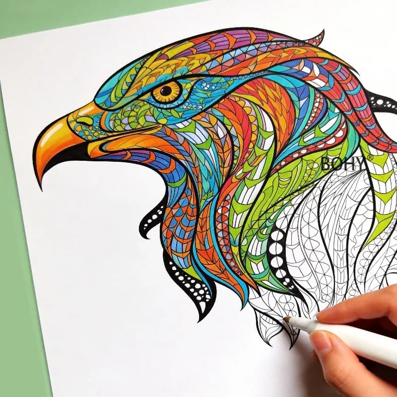 A Zen Inspired Coloring Book, Incluide Themed Sketches of Ethnic Wolves, Deer, Eagles, Etc., 12 Pages, Large Unbound Loose Pages